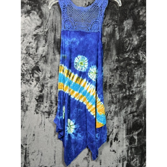Indica Boutique Boho Tie Dye Dress Woman's Free Size Blue Festival - Picture 5 of 10